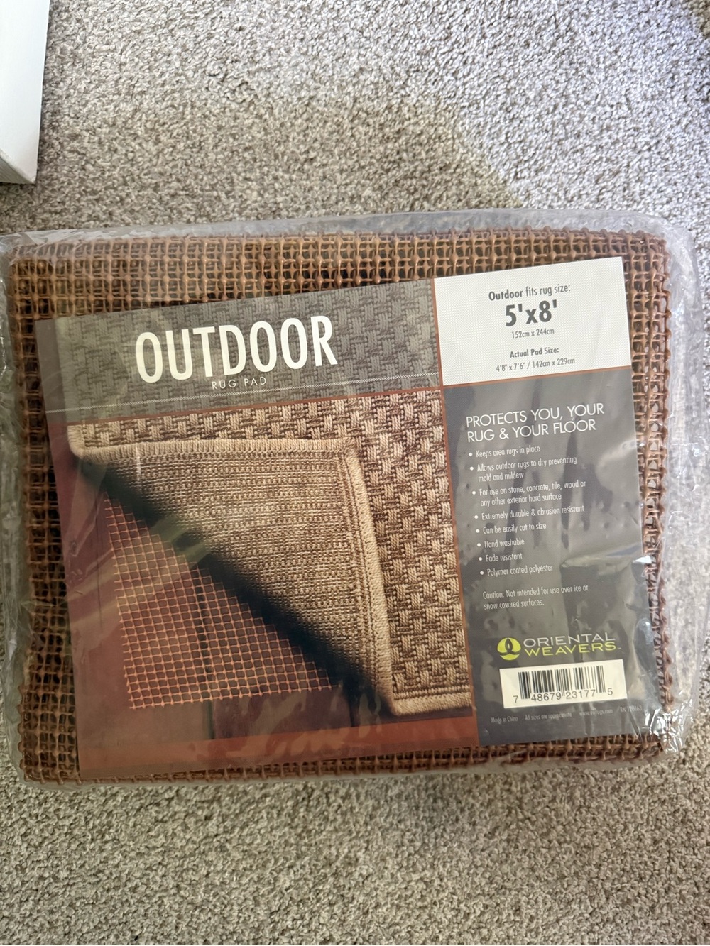 Oriental Weavers Outdoor Rug Pad - Brown fits 5 by 8 rug